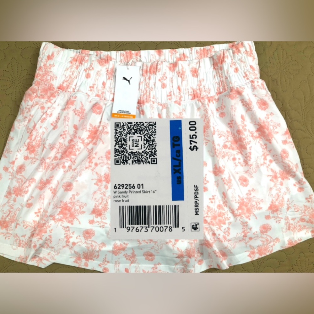 NEW..WOMEN XL PUMA SANDY PRINTED GOLF SKORT 16”LENGTH (PEACH/WHITE)